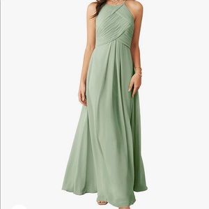 Light green halter chiffon Long bridesmaid dress